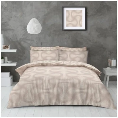 Image of GC GAVENO CAVAILIA Arches Double Duvet Set Reversible Geometric Quilt Cover With Pillow Cases Polycotton Bedding Natural