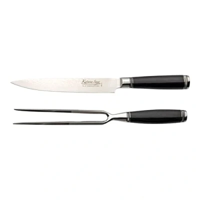 Image of Katana Saya Carving Knife and Fork Set, VG 10 Damascus Steel, Pakkawood Handles