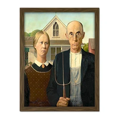 Image of Grant Wood American Gothic Painting Artwork Framed Wall Art Print 18X24 Inch