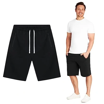 Image of CityComfort Mens Activewear Shorts with Zipped Pockets for Sports Summer Gym (Black, L)