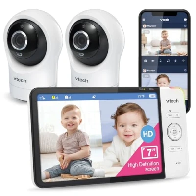 Image of VTech RM7764 2HD 1080p Smart WiFi Remote Access 2Camera BabyMonitor, 360 Pan&amp;Tilt, 10X Zoom, 7 720p HD Display, NightVision, Soothing Sounds, 2 Way Talk, Temperature&amp;Motion Detection, iOS&amp;Android