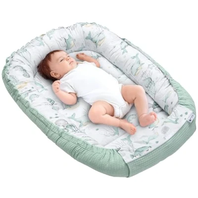 Image of Medi Partners Baby nest Pod Newborn Sleepyhead 100% Cotton Waffle 100x60x15cm Bed Pillow Accessories Cocoon for Babies (Ocean with mint Waffle)