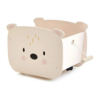 Image of Tender Leaf Toys Pull Along Bear Cart Book Storage Unit and Toy Box Tidy for Children&#039;s Bedrooms Nursery Décor