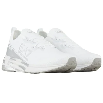Image of EA7 Emporio Armani Crusher Distance Unisex Trainers, Size: 12, White/silver Polyester