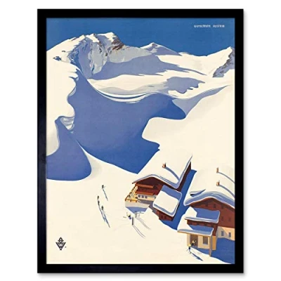 Image of Wee Blue Coo Travel Winter Sport Snow Ski Chalet Alps Austria Art Print Framed Poster Wall Decor 12X16 Inch