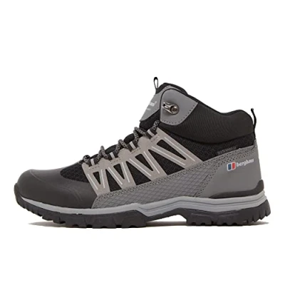 Image of Berghaus Kids’ Explorer Mid Hiking Boot with High Traction Sole, Waterproof, Breathable, Lightweight, Durable, Vegan Friendly (Black, UK Footwear Size System, Big Kid, Numeric, Medium, 4)