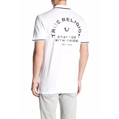 Image of True Religion Men&#039;s Crafted with Pride Polo Shirt, White Black Piping, Medium