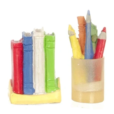 Image of Melody Jane Dolls House Set Books Pencil Pot Miniature Modern Office School Desk Accessory