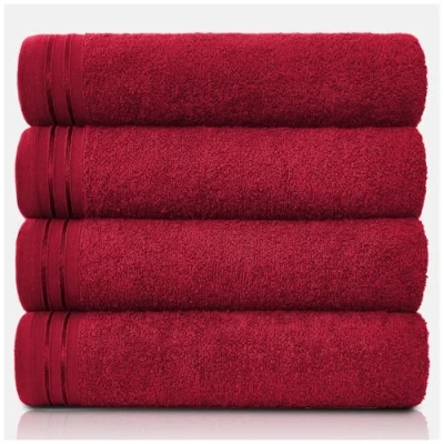 Image of GC GAVENO CAVAILIA Large Towels Bath Sheet Highly Absorbent Egyptian Cotton Towel Set 4 Pack Extra Soft Red Quick Dry Sheets 450 GSM Washable Towels, 75X135 Cm