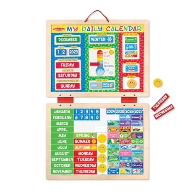 Image of Melissa &amp; Doug My First Wooden Daily Magnetic Calendar for Kids Toys Developmental Board Educational Toy 3+ Gift Boy or Girl