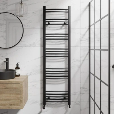 Image of DuraTherm Curved Heated Towel Radiator Matt Black 1600 x 450mm