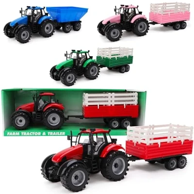 Image of Toyland® Farm Tractor With Trailer Boys/Girls Toys Vehicles (Red)