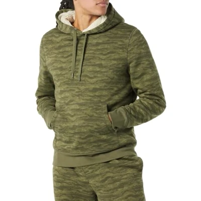 Image of Amazon Essentials Men&#039;s Sherpa Lined Pullover Hoodie, Dark Green Camo, M