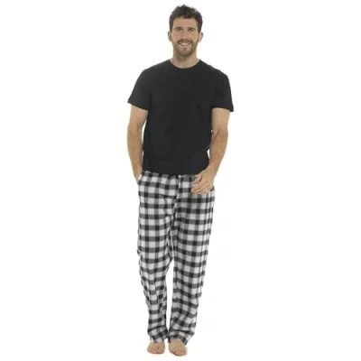 Image of A2Z Mens Pyjama Jersey Short Sleeve T Shirt Woven Check Pants PJS Pyjamas Set PM239 Black L