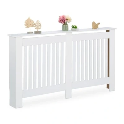 Image of Radiator Cover, Cottage Style, hwd: 83 x 152 19 cm, Heating Surround Shelf, mdf, Cladding, Hideaway, White Relaxdays