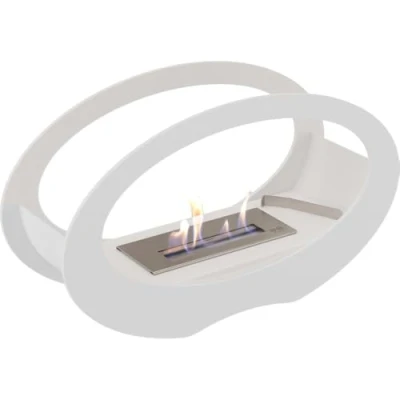 Image of Kratki ECHO white Ethanol Fireplace, Outdoor Freestanding Real Fire 15 cm Flames, Dimensions in cm: W 50 x H 29 D 16.2 cm. Weight: 7.8 kg. Fuel: bioethanol