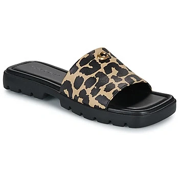Image of Coach FLORENCE LEOPARD PRINT SANDAL women&#039;s Mules / Casual Shoes in Multicolour