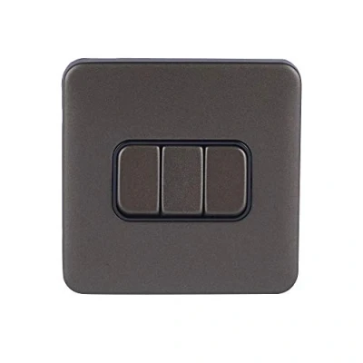 Image of Schneider Electric Lisse Screwless Deco 3 Gang 2 Way Light Switch, 10AX, GGBL1032BMB, Mocha Bronze with Black Insert