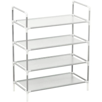Image of vidaXL Shoe Rack with 4 Shelves Metal and Non woven Fabric Silver
