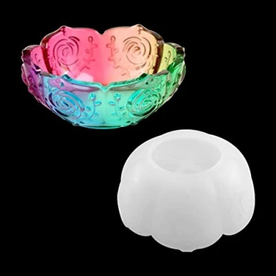 Image of DIYBravo Resin Mould Lotus Bowl Candle Holder Flower Pot Silicone UV Epoxy Casting for DIY Trinket Containers Jewelry Trays Holders (Lotus)