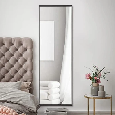 Image of MirrorOutlet The Artus Black Modern Aluminium Edged Wall Leaner Mirror 47&quot; X 16&quot; (120CM 40CM) Silver Glass.…