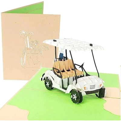 Image of PopLife Golf Cart 3D Pop Up Fathers Day Card Happy Anniversary for Dad, Birthday Popup, Retirement Party Golfing Gift Husband, Greeting Golfers Son, Father, Boss