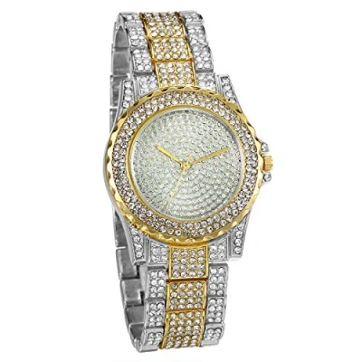 Image of JewelryWe Men Women Watches Stylish Rhinestone Round Quartz Watch Gold Plated Stainless Steel Wristwatch