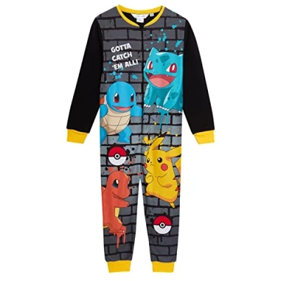 Image of Pokemon Onesie for Kids All in One Pikachu Pyjamas Fleece Boys Pjs Girls Nightwear Unisex Loungewear Yellow
