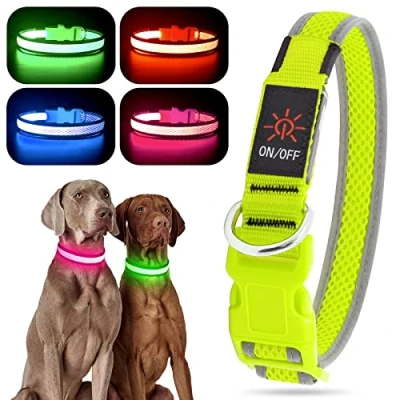 Image of Light up Dog Collar, USB Rechargeable LED Adjustable Flashing Reflective Collar Safety Glowing for Small, Medium, Large Dogs (Green, Large)