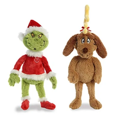 Image of Aurora World Plush Bundle of 2, 18&quot; Grinch Santa, &amp; Max with Antler, Multicolor