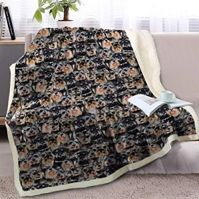 Image of BlessLiving Fuzzy Dogs Blanket For Kids Adults Cute Puppy Fleece Reversible Animal Pattern Sherpa Throw Twin/Double (Schnauzer,150x200cm)