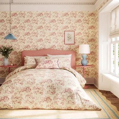 Image of Sanderson Options Aesops Fables Duvet Cover Set Super King Size French Rose
