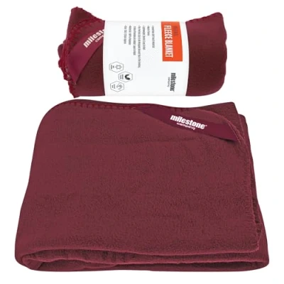 Image of Milestone Thermal Fleece Blanket/Soft Touch Fabric/Cosy Extra Layer for Travel &amp; Days Out / 120 x 150cm (Burgundy)