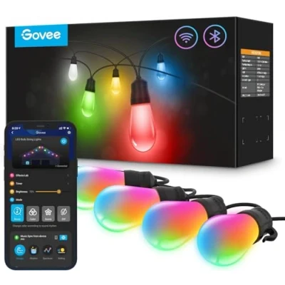 Image of Govee Outdoor LED String Lights, 30m RGBIC WiFi Garden Lights Dimmable Warm White Bulbs, IP65 Waterproof Smart APP Control Work with Alexa for Backyard, Party