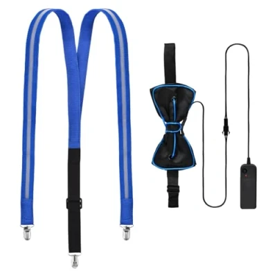 Image of Chstarina 2 Pcs/Set Light up Suspenders and bow Tie,light tie braces,LED suspender,LED tie,LED braces,Man LED Luminous Suspenders,for Parties,Bars,Music Festival,Halloween Costume Party
