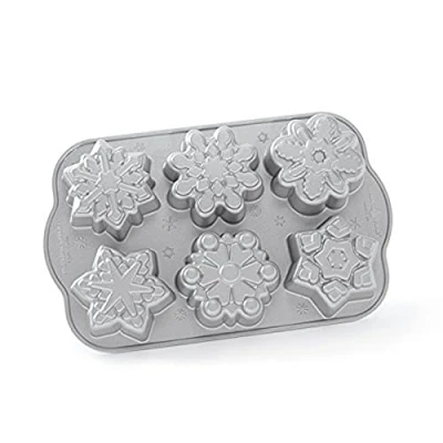 Image of Nordic Ware 89648 Frozen Snowflakes Cakelet Pan, Aluminium, 3 Cups, Silver