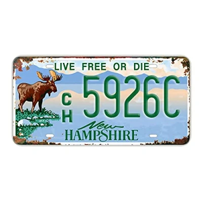 Image of Panguru Replica Vintage License Plate, New Hampshire Wildlife, Embossed Metal Number Tags, Prop Vanity Car Registration Plates, 12x6 Inch