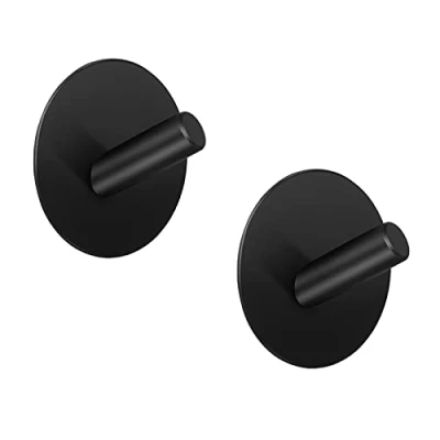 Image of LJLink Wall Hooks 2 Pack Round Without Drilling Self Adhesive for Bathroom Kitchen Bedroom Office, Matte Black Modern