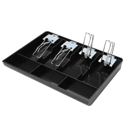 Image of Cash Drawer Register Insert Tray Replacement Cashier with Metal Clip 4 Bills 3 Coins for Petty Money Storage Box(Black)