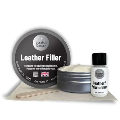 Image of Scratch Doctor Leather Glue &amp; Filler Kit Repair Tears, Rips, Scratches, Holes on Furniture, Sofas, Chairs, Car Seats (Ivory, 10ml)