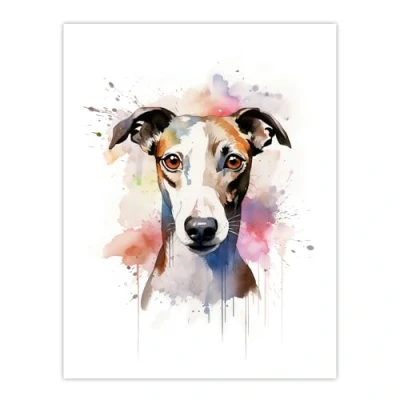 Image of Artery8 Whippet Lovers Gift Watercolour Pet Portrait Painting Artwork Extra Large XL Wall Art Poster Print