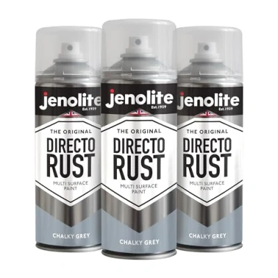 Image of JENOLITE Directorust Chalky Spray Paint GREY 3x400ml Multi Surface Finish Ideal For Furniture, Ornaments, Picture Frames Interior &amp; Exterior Use RAL 7494C PANTONE 7544U