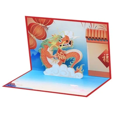Image of Chinese New Year 3D Popup Dragon Greeting Card With Envelope Postcard Handmade Gift For Friend 2024 Spring Festival Birthday