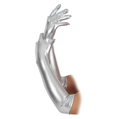Image of Ladies Silver Long Gloves Fancy Dress Accessory (44cm)