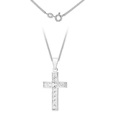 Image of Tuscany Silver Women&#039;s Sterling Cubic Zirconia Cross Pendant on Curb Chain of 46cm/18&quot;