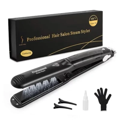 Image of ZIaWorld Professional 2 in 1 Steam Flat Iron, Hair Straightener &amp; Curler Styler, Tourmaline Ceramic Straightener, Iron Vapor Plate, Glossy Hairs, Adjustable Temperatures