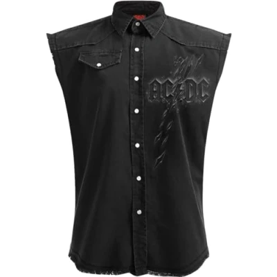 Image of Spiral Ac/Dc Back in Black Torn Sleeveless Stone Washed Worker M