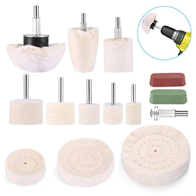 Image of Car Polishing Pads for Drill,Heatigo 14 PCS Buffing Pad Wheel Mop Kits with 2 Rouge Compound, Cone/Column/Mushroom/T Shaped Grinding Head, Metal Aluminum