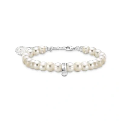 Image of Thomas Sabo Women Silver Charm Member Bracelet with White Oval Shaped Pearls 925 Sterling Silver, Cold Enamel A2142 158 14