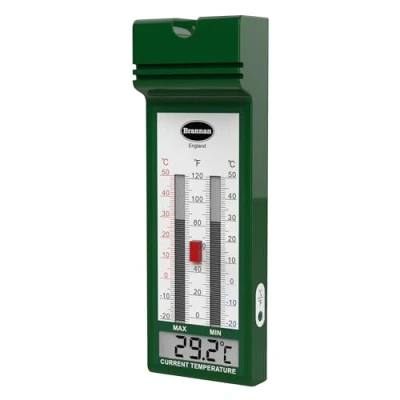 Image of Brannan Digital Max Min Thermometer Stylish Quickset Greenhouse to Monitor Maximum and Minimum Temperatures in a Garden Indoor Room Home Growroom Easily Wall Mounted